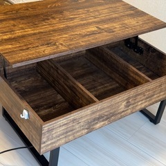 収納、コンセント付昇降式ローテーブルアンティーク木目、収納たっぷり
の画像