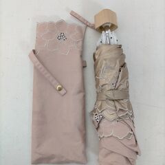 カシュネ cache nez グレースフラワー 刺繍 折りたたみ日傘 晴雨兼用 UVカット99%以上 遮光 遮熱 ピンク 上品 花柄 251106-7Tの画像