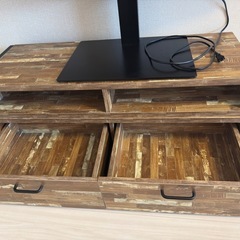 幅が自在のテレビボード、アンティーク木目アイアン収納付の画像