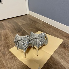 結婚式　キャバ　リボン シルバー　パンプス　25.5の画像