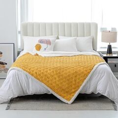 イエロー 毛布 ブランケット ひざ掛け 大判 発熱二枚合わせ　パイル 丸洗いOK 抗菌防臭 防ダニ加工 北欧風 プレゼント (130ｘ160cm)　まとめ買い歓迎　卸ます　アマゾン引き上げ商品　倒産品　ネット商材　転売　卸し　問屋　転売OK　アマゾン　商品　景品　コンペの画像