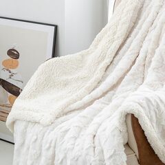 アイボリー 毛布 ブランケット ひざ掛け 大判 発熱二枚合わせ　パイル 丸洗いOK 抗菌防臭 防ダニ加工 北欧風 プレゼント (130ｘ160cm)　まとめ買い歓迎　卸ます　アマゾン引き上げ商品　倒産品　ネット商材　転売　卸し　問屋　転売OK　アマゾン　商品　景品　コンペの画像