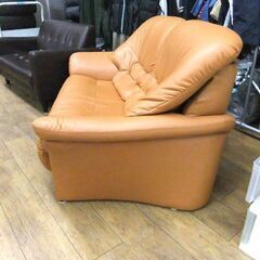 ソファ ２人掛け オレンジ 幅150 合皮 刑務所作業製品 長椅子 ソファー ２Ｐ 札幌市厚別区 厚別店の画像
