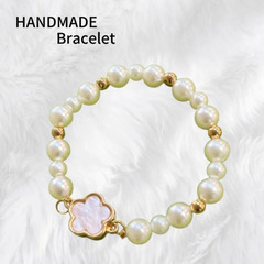 ハンドメイド 大人可愛い ブレスレット ゴールド 白 ホワイト ...