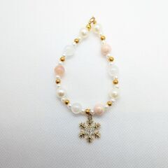 ハンドメイド ブレスレット白 雪の結晶   ２個 親子ペアセットの画像