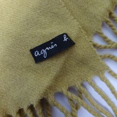 ( E-4 )agnes b. アニエスベー ストール マフラー ウール１００％ イエロー からし色 おしゃれ 中古の画像