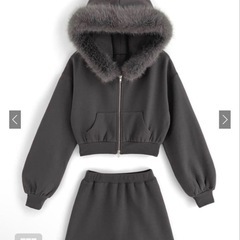 ファーフードジップパーカー×ミニスカートセットアップ【tu935】sSの画像