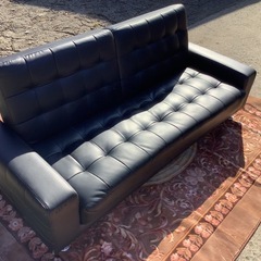 【リサイクルサービス八光】幅192㎝　合皮ソファベッド　ブラックの画像