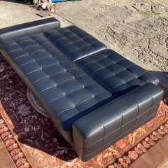 【リサイクルサービス八光】幅192㎝　合皮ソファベッド　ブラックの画像