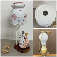 スタンドライト　卓上ライト　陶器製　人形　アンティーク　1箇所カケ有　中古品の画像