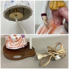 スタンドライト　卓上ライト　陶器製　人形　アンティーク　1箇所カケ有　中古品の画像