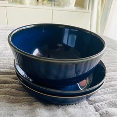 ブルーの食器まとめて　（丼もの用1、皿2）　の画像