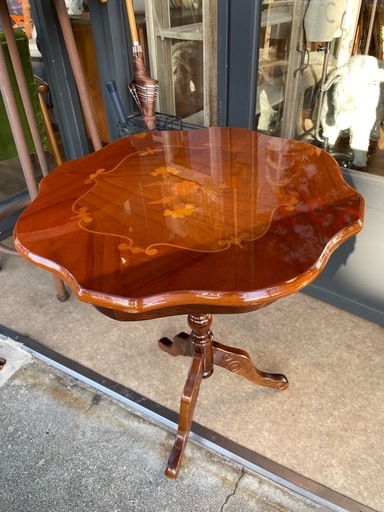 B7121【イタリア】 象嵌 サイドテーブル 丸テーブル