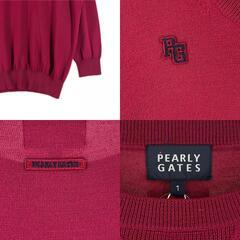 美品 PEARLY GATES パーリーゲイツ ブランドロゴ 秋冬 AW 長袖ニット ウール ワインレッド レディース 1(M) セーター【古着】【中古】の画像