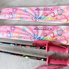 お引取り限定 KAZAMA カービングスキー4点セット 板116cm ブーツ21～22cmの画像