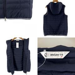 美品 Ambassi アンバスィ 前面プリント 秋冬 AW ダウンベスト ポリエステル/ポリウレタン ネイビー レディース M【古着】【中古】の画像