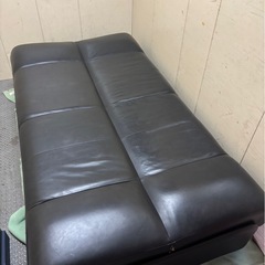 東同Z#489 フランスベッド ソファーベッド 黒 革張り ツーウェイ ソファ インテリア 家具 の画像