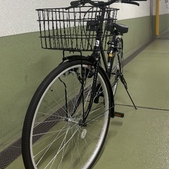 27インチ シティサイクル（黒）前かご・ライト・スタンド付きの画像
