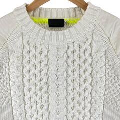 美品 new balance golf ニューバランスゴルフ ブランドロゴ 秋冬 AW 長袖ニット ポリエステル アイボリー メンズ 5(L) ゴルフウェア　セーター【古着】【中古】の画像