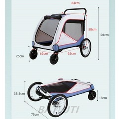 【空気入れ付き】大型ドッグカート　ペットバギー　大型犬　超大型犬　多頭　折り畳みの画像
