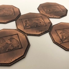 【中古品】古代エジプト 壁画 銅製 8角形　コースター セット アンティーク レトロ雑貨 の画像