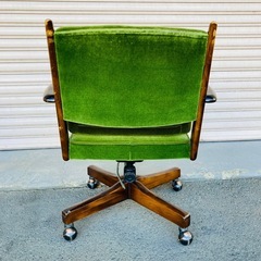 オールドカリモク　karimoku コロニアル　モケットグリーン　デスクチェア　ヴィンテージ　キャスター付　高さ調整　クラシカルの画像