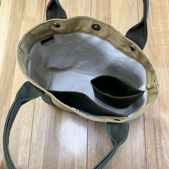 【ハンドメイド】帆布トートバッグ ベージュ×ダークカーキの画像