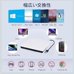 外付け DVDドライブ USB 3.0 type-c 外付CD・DVDドライブ CD/DVDプレーヤー 外付け光学ドライブ PC外付けドライブ ポータブルドの画像