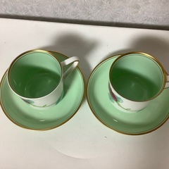 香蘭社　ローズガーデン　カップ&ソーサー　エメラルドグリーン　2客　廃盤の画像