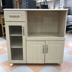 ＼家具＊家電のお店／【ｼﾞｬﾝｸﾞﾙｼﾞｬﾝｸﾞﾙ石川金沢店】レンジ台 佐藤産業 木目調 ベージュ  W(幅)88.6×D(奥行き)40×H(高さ)89.8cmの画像