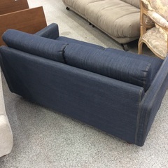 【デニム柄がおしゃれ】2人掛けソファ　ラブソファ　無印　無印良品　MUJI　クッション付き　布製　カバーリング　デニム柄 ：ブルーの画像