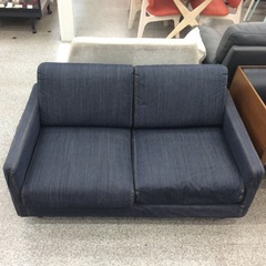 【デニム柄がおしゃれ】2人掛けソファ　ラブソファ　無印　無印良品　MUJI　クッション付き　布製　カバーリング　デニム柄 ：ブルーの画像