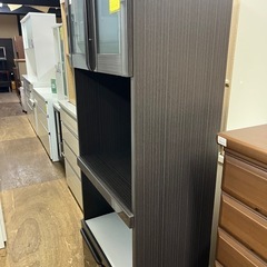 ジャングルジャングル貝塚店　食器棚　レンジ台　2枚扉　ダークブラウン　木目　中古　リユース　クリーニング済み　貝塚市　二色浜の画像
