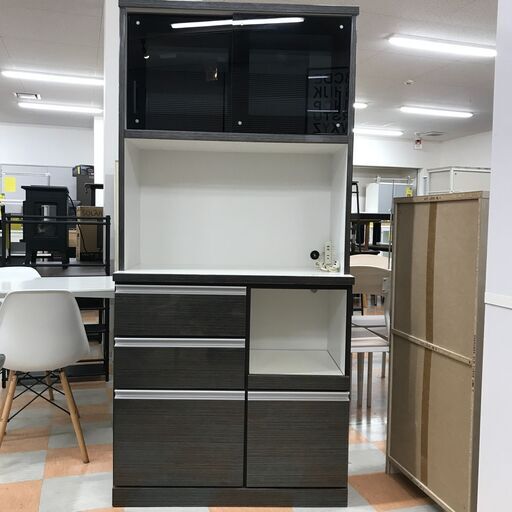 ＼家具＊家電のお店／【ｼﾞｬﾝｸﾞﾙｼﾞｬﾝｸﾞﾙ石川金沢店】キッチンボード  黒 木目調  W(幅)89×D(奥行き)45×H(高さ)187cm