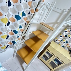 使用感有 ロフトベッド パイプ 白×ライトブラウンの画像