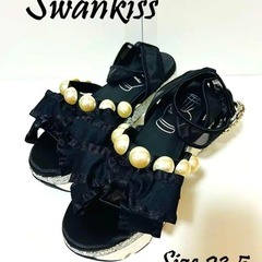【未使用 / Swankiss】リボンサンダル 厚底 ブラック 23.5cmの画像