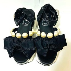 【未使用 / Swankiss】リボンサンダル 厚底 ブラック 23.5cmの画像