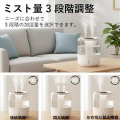 【新品未開封】加湿器 上から給水 超音波式 大容量 4L パワフル加湿 3段階加湿量 湿度センサー 小型 かしつき 静音設計 アロマ対応 LEDライト付き 長時間運転 自動停止機能 空焚き防止 省エネ USB給電式 乾燥対策 花粉症対策 新生活 家庭用 寝室 オフィス 会社 コンパクト 持ち運び便利 加湿器 加湿機（交換用の綿棒4本付き、ホワイト） の画像