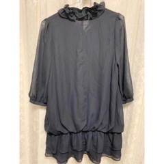 フリル ブラウス シフォン トップス 黒 長袖 レディースの画像