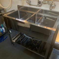 ステンレス　業務用　2層シンク流し台　厨房　飲食店　W９００ｘD４５０ｘH８００ｍｍの画像
