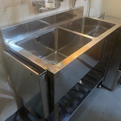 ステンレス　業務用　2層シンク流し台　厨房　飲食店　W９００ｘD４５０ｘH８００ｍｍの画像