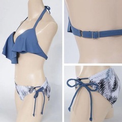 ビキニ フリル＆リーフ柄 ホルターネック 水着セットの画像