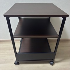 プリンタ台 プリンタラック ロータイプ キャスター付き 収納 棚付き 幅52cm×奥行き52cm×高さ70cm 木目 ブラウンの画像