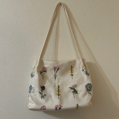 花柄 刺繍 ホワイト ハンドバッグの画像