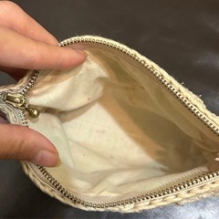 ハンドメイド ポーチ 編み物 グリーンの画像