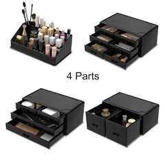 コスメ収納 黒 メイクボックス シンプル スタッキング 引き出し 大容量の画像