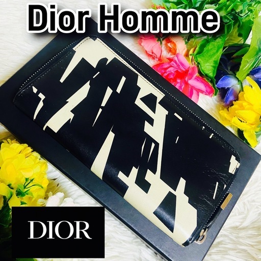 激シブ✨Dior Homme✨ディオールオム✨ラウンドジップ✨本革✨財布✨総柄✨