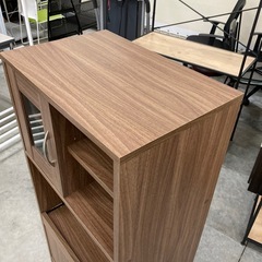 【kj198】美品 ブラウン レンジボード レンジ台 ミニ食器棚 キッチン収納 炊飯器 キッチンボード 検)一人暮らし　ファミリー　冷蔵庫　洗濯機　オフィス　事務　テーブル　ラック　収納　家具　ソファ　キッチンの画像