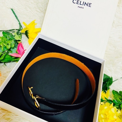 箱付き✨CELINE✨セリーヌ✨ヴィンテージ✨ロゴ金具✨レザーベルト✨ブラック✨