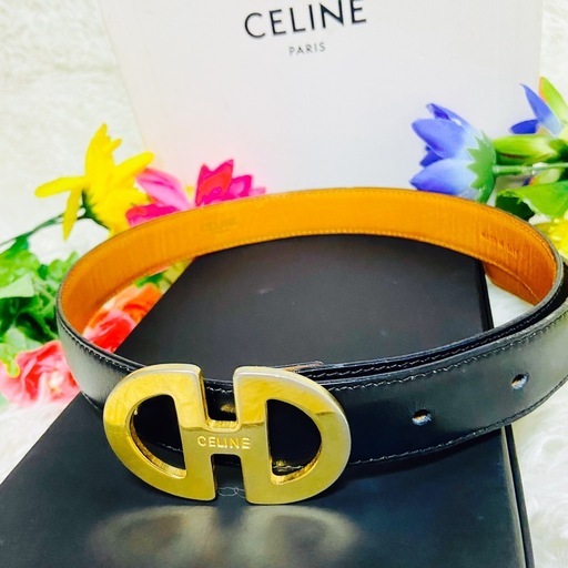 箱付き✨CELINE✨セリーヌ✨ヴィンテージ✨ロゴ金具✨レザーベルト✨ブラック✨
